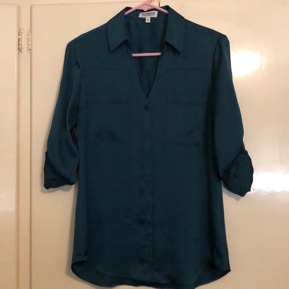 Express satin emerald green portofino shirt